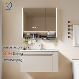 <span class=keywords><strong>Lavabo</strong></span> vasque mural en bois massif multicouche au design moderne <span class=keywords><strong>Meuble</strong></span> <span class=keywords><strong>de</strong></span> <span class=keywords><strong>salle</strong></span> <span class=keywords><strong>de</strong></span> <span class=keywords><strong>bain</strong></span> Bassin intégré en céramique Miroir multifonctionnel - Product Image 1