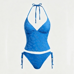 <span class=keywords><strong>Maillot</strong></span> <span class=keywords><strong>de</strong></span> <span class=keywords><strong>bain</strong></span> tankini sur mesure pour femme avec <span class=keywords><strong>haut</strong></span> halter en tissu jacquard et bas <span class=keywords><strong>de</strong></span> bikini à <span class=keywords><strong>nouer</strong></span> sur les côtés, marque privée - Product Image 3