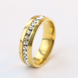Anillo de diamantes de acero de titanio de 6 mm para mujeres y parejas, joyería de boda, diamantes blancos de corte brillante redondo unisex, oro y acero - Product Image 3