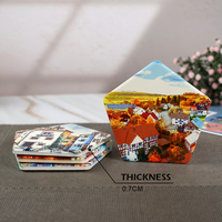 Sous-verres hexagonaux en céramique personnalisés imprimés UV, écologiques, résistants à la chaleur, diamètre 12 cm, épaisseur 0,7 cm, dos en liège, vente en gros d'usine en vrac