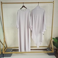 Khimar de una sola capa de tela crepé suave y transpirable de color puro con conjunto de abaya del mismo color para la oración del Eid para mujeres