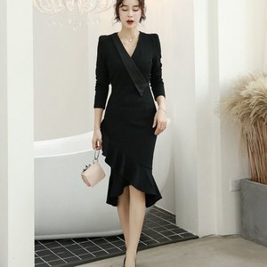 chinese dress ladies BLACK SOLID OFF SHOULDER PEPLUM DRESS main image 1