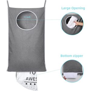 Hanging Laundry <b>Hamper</b> Bag 20 x 30 Inch Grey With 2 Hooks For Door Or Wall <b>Storage</b> Clothing Organizer - Product Image 5