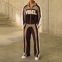 Ensemble de survêtements vintage pour hommes avec logo personnalisé, patchwork en velours côtelé, blocs de couleur, style streetwear oversize, veste de course zippée