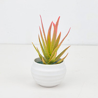 Mini Plante Artificielle d'Aloe Vera en Pot Faite à la Main, Douce, 50 Pièces, Pot Blanc Ondulé, Succulente, Petite Décoration Moderne pour Bureau et Maison