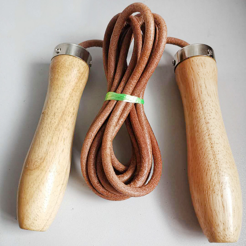 High Quality Custom Adjustable Exercises Weighted Heavy Jump Rope Body Building Leather Wooden Skipping Rope