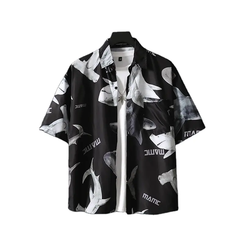 XIANGHUI Fashion Print Mens Short Sleeve Summer Beach Custom Printed Vintage Hawaiian T Shirt