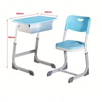 Ensemble bureau et chaise pour étudiants à hauteur réglable avec surface de travail en plastique et structure métallique pour l'étude en classe
