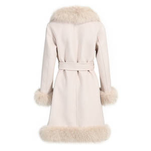 Wholesale Handmade Sew Ladies <strong>Belt</strong> Design Pocket Wool <strong>Coat</strong> With Real Fox Fur Collar Custom Womens Cashmere <strong>Coats</strong> - Product Image 3