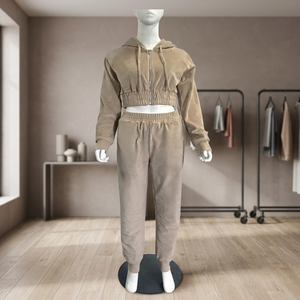 Ensemble de survêtement marron à capuche pour femme, manches longues, fermeture éclair, décontracté, avec poches latérales, pantalon large - Product Image 5