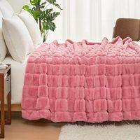 Couverture en polaire solide, couverture moelleuse et duveteuse pour lit, canapé et fauteuil, couverture en fausse fourrure de lapin