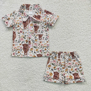 Conjuntos de pijamas de verano para niñas pequeñas, estampados con motivos occidentales, camisetas de manga corta con botones y pantalones cortos, ropa de descanso, conjunto de 2 piezas - Product Image 5