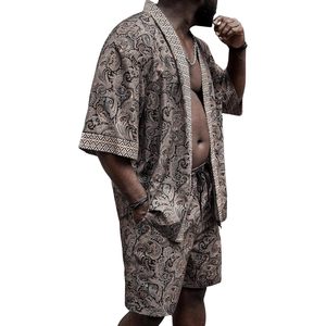 Conjunto de Kimono y Pantalones Cortos con Estampado Paisley para Hombre, Talla Grande, Transpirable, de Satén, Ideal para la Playa o para Descansar - Product Image 4