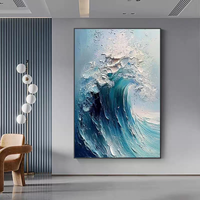 Peinture Murale 3D en Cuir Texturé pour Salon, Hôtel, Paysage Marin Abstrait Bleu, Vagues Océaniques, Peinture Murale en Cuir Embossé 3D