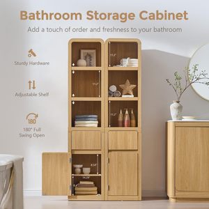 Armoire de rangement de salle de bain en bois moderne SENYU, 3 étagères avec porte, design minimaliste - Product Image 4