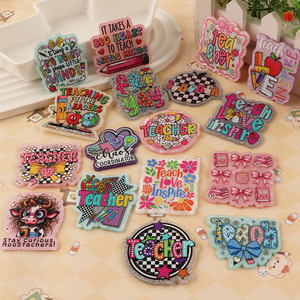 Customizable Colorful Acrylic Flatbacks Teacher Badge <b>Holders</b> With Floral And Pattern Designs For DIY Decorations - Product Image 6