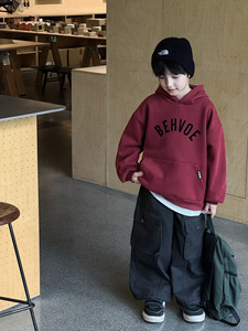 Haut pour bébé garçon, style coréen, doublé polaire, en coton, avec impression de lettres, nouvelle collection hiver 2025, passe-partout - Product Image 2