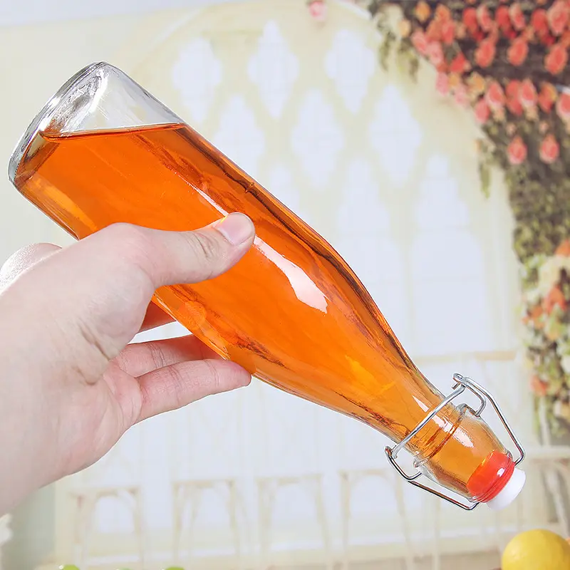 Flip Top Glass Bottle Swing Top clear jar with lid for Beverages, Oil, Vinegar, Beer