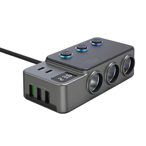 Caricabatterie per Auto 120W con <span class=keywords><strong>Adattatore</strong></span> QC3.0, Ricarica Rapida PD35W, Porte USB, Splitter <span class=keywords><strong>Accendisigari</strong></span> 12-24V, Voltmetro LED - Product Image 1