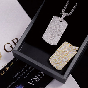 Ciondolo con scritta a croce Baguette placcato in oro <span class=keywords><strong>925</strong></span> <span class=keywords><strong>argento</strong></span> ghiacciato VVS Moissanite diamanti Hip Hop ciondolo croce Tag collana - Product Image 3