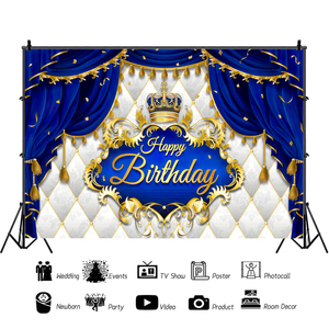 Hoàng Tử Hoàng Gia Sinh Nhật Nhiếp Ảnh Backdrop, Hoàng Gia Màu Xanh Và Vàng Hoàng Tử Nhỏ Vương Miện Đảng Bánh Bảng Nguồn Cung Cấp Phòng Trang Trí Nội Thất - Product Image 2