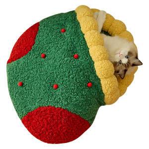 Nido navideño de otoño e invierno para gatos y perros, alfombrilla semicerrada gruesa cálida para mascotas, nido bonito con diseño cómodo - Product Image 5