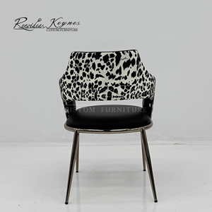 Fauteuil de salle à manger personnalisable en cuir PU Keynes, imprimé léopard, pieds en métal, vente en gros pour la maison et le commerce - Product Image 6