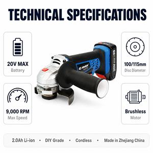 <span class=keywords><strong>Smerigliatrice</strong></span> Angolare Portatile <span class=keywords><strong>Senza</strong></span> Fili HERZO 20V con Motore Brushless e Batteria al Litio, Utensile Elettrico Manuale GAG20V - Product Image 5