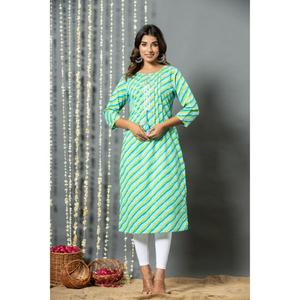 Casual hecho a mano puro algodón digital impreso largo mujer Kurta con pantalón y estampado Dupatta conjunto a precio al por mayor - Product Image 1