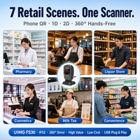 UIMG FS30 Scanner de codes QR 2D mains libres économique, USB Plug & Play pour caissier de magasin de proximité