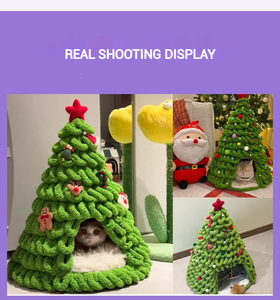 Großhandel <span class=keywords><strong>DIY</strong></span> Weihnachts baum Katzen bett Handgemachte Wolle Filz Zelt für Herbst Winter Gemütliche halb geschlossene Haustier Nest Haus Groß bestellung - Product Image 4