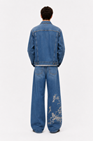Ensemble veste en jean vintage respirante bleue brodée et imprimée pour homme + jean large