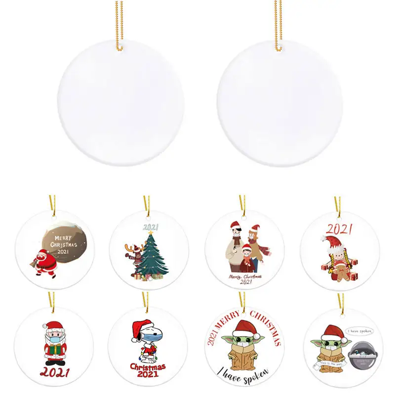 2022 Personalised Custom Round Circle Sublimation Blank Ceramic Hanging Christmas Ornaments Tree Ornament