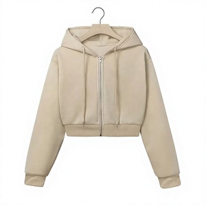 Sweat-shirt court à capuche zippé pour femme, en coton tricoté, avec logo personnalisé de haute qualité, manches longues, style décontracté, idéal pour l'automne - Product Image 1