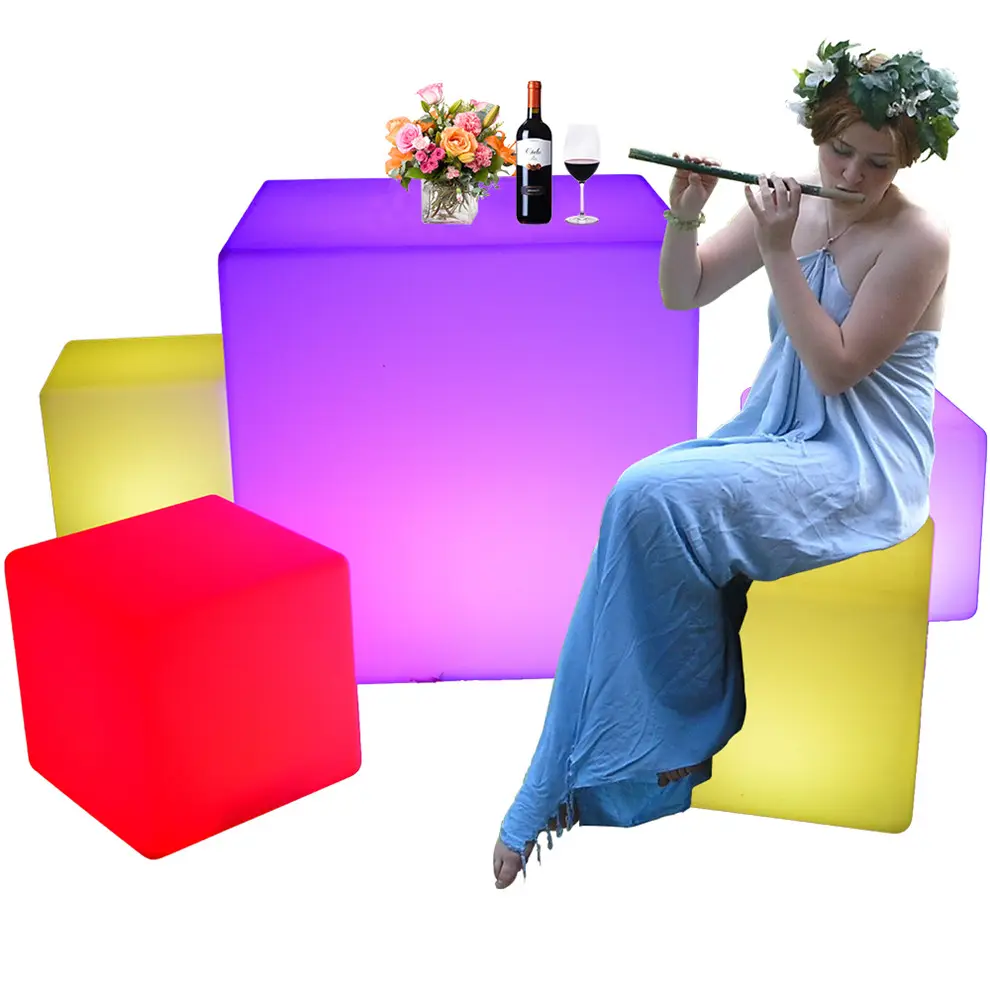 Sedia a cubo a led illuminata/evento illuminato ricaricabile noleggio di mobili a LED scatola a cubo a incandescenza a led cubo di luce a led per la festa