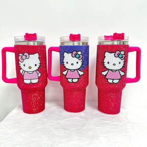 Gobelet en acier inoxydable personnalisé avec motif dessin animé Stitch et strass, avec poignée et paille, vente en gros à prix abordable - Product Image 5