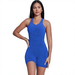 Body de Yoga para Mujer, Azul, de Una Pieza, Cuello Halter, Sin Mangas, Ajustado, Deportivo, Corto, Color Sólido, Elástico y Transpirable - Product Image 1