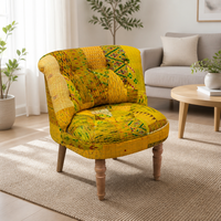Großhandel Balkon-Loungesessel Kantha Patchwork Sessel Boho Einzelsofa Outdoor Relax Baumwollstoff Holzbeine OEM ODM