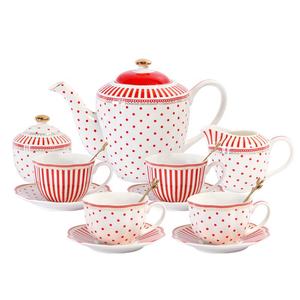 Juego de Café y Té de Cerámica de Estilo Europeo, 15 Piezas, en Colores Rojo y Negro, Gran Venta - Product Image 6