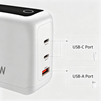 Pengisi Daya Cepat GaN Listrik 140W 2-Port Type-C & 1-Port USB dengan Layar Tampilan Real-time QC3.0, Tahan Api, untuk Laptop & Ponsel, Colokan EU