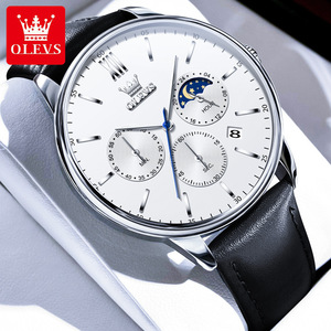 2922 New Chronograph Quartz Watches for Men Moon Phase Calendar Leather Men's Watch Original Waterproof Fashion Hand <b>Clock</b> - Product Image 2