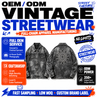 Blouson matelassé noir délavé effet vieilli, fermeture éclair, 100% coton, bordure côtelée au dos, style streetwear unisexe, personnalisable ODM