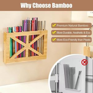 Porte-pailles mural en bambou, rectangulaire, laqué, sans perçage, pour cuisine et salon - Product Image 1