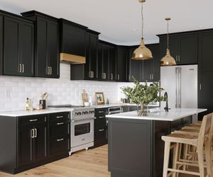 Armoires de cuisine modulaires en bois noires personnalisées, fabrication chinoise, ensemble complet suspendu pour appartement et villa - Product Image 2