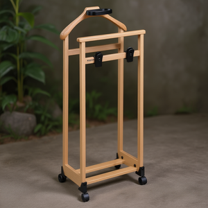 The Wearer <b>Valet</b> <b>Stand</b> Natural 46x28x103 Cm Solid Beech Wood With Wheels For <b>Clothes</b> Storage - Product Image 3
