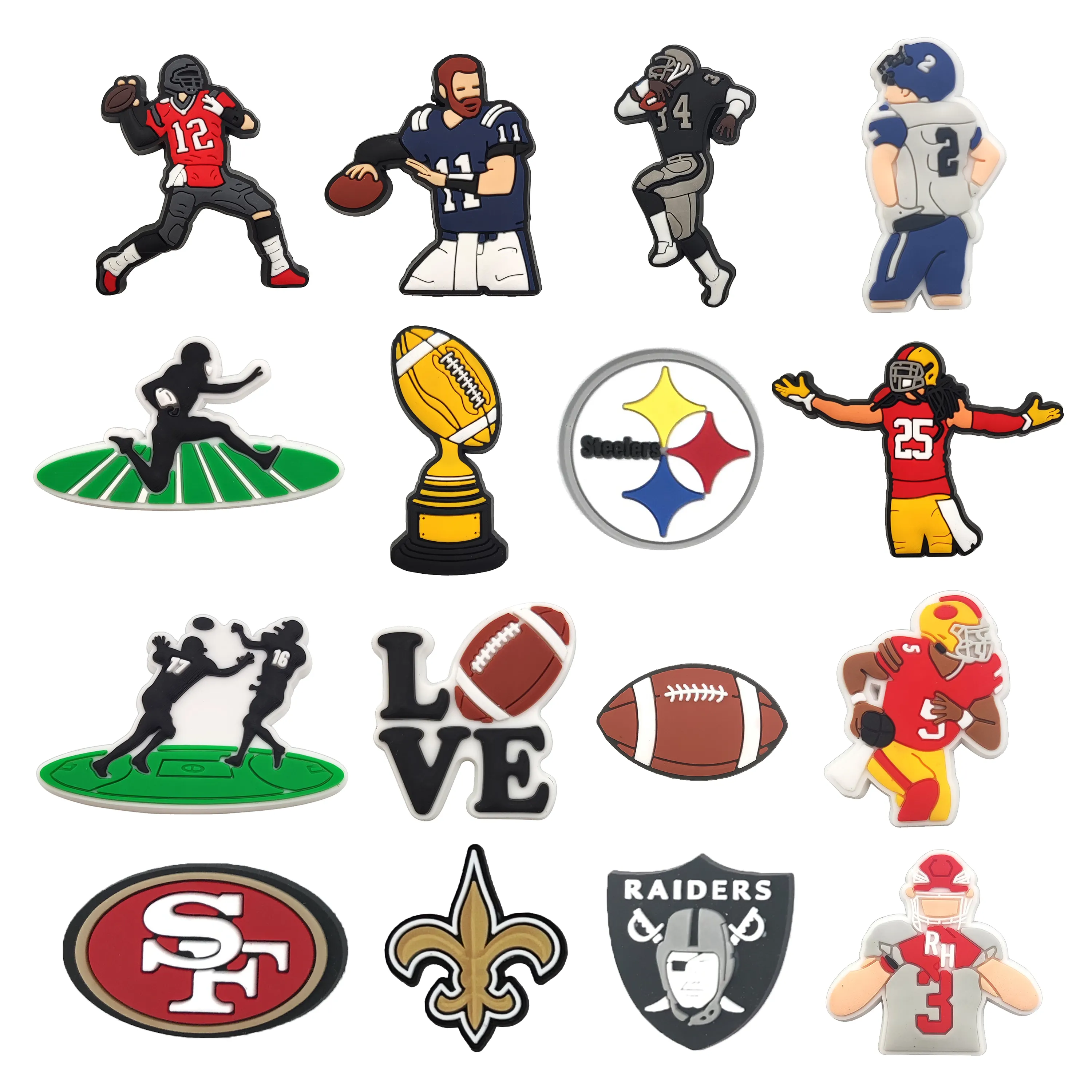 2024 yeni varış DIY futbol takımı logosu spor ekibi PVC Charms UCS öğrenciler Clog charms için PVC ayakkabı Charms