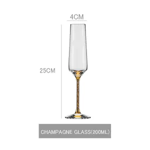 Lüks zarif altın çerçeveli elmas düğün parti hediye seti için şampanya flüt kadehler gözlük kristal cam kadeh