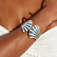 Bracelet ouvert en émail texturé à lignes épaisses et coquillages, 4 couleurs, style rétro simple pour femme, en or, par Kaimei