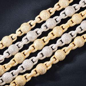 Collier chaîne de <span class=keywords><strong>rap</strong></span> urbain en cuivre incrusté de zircon avec perles rondes, accessoire de mode personnalisé, vente en gros, approvisionnement direct - Product Image 4