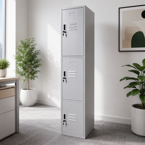 Three Tier Metal <b>Locker</b> with Key Lock and Recessed Handle for Office Storage - Product Image 2